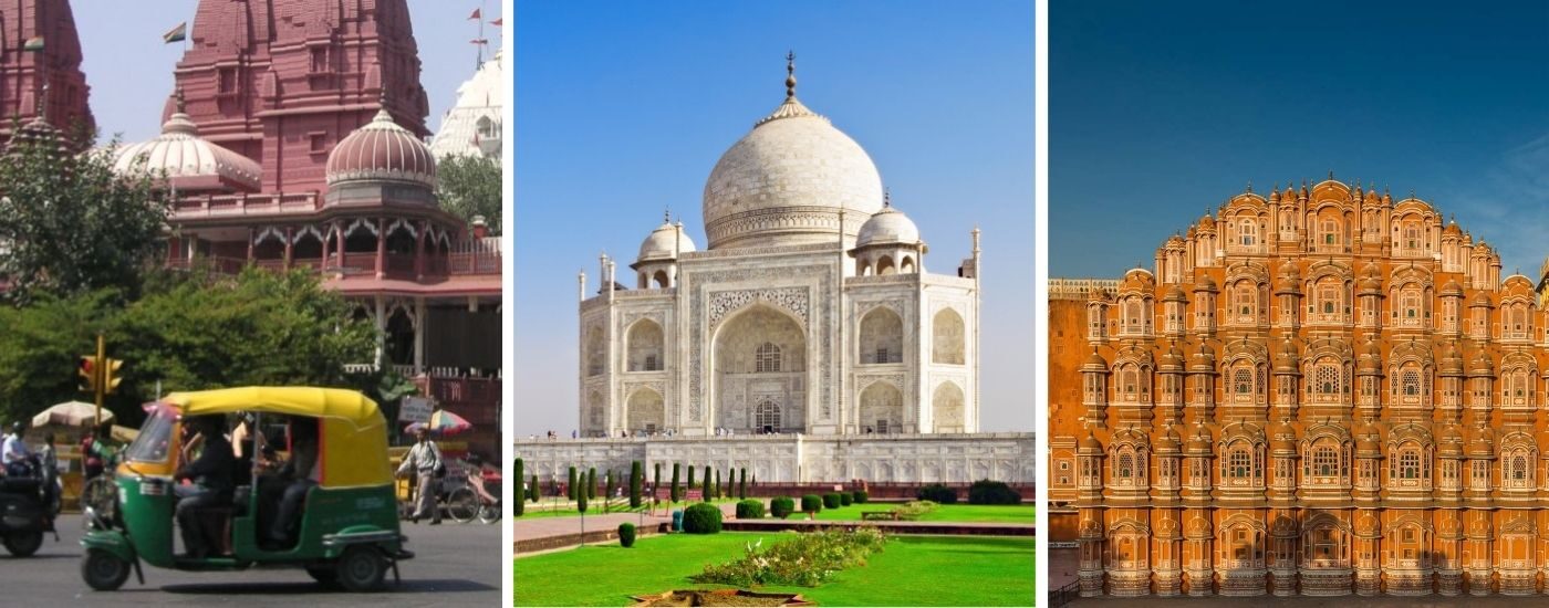 Golden Triangle India collage - Delh, Taj Mahal and Hawa Mahal