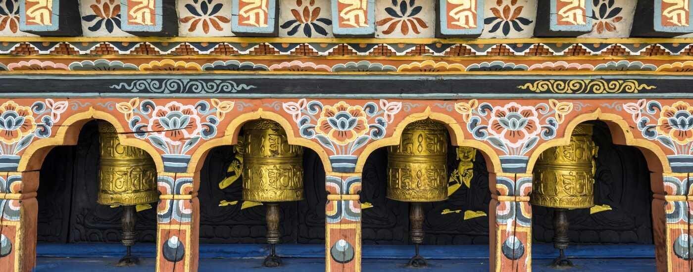 Buddism Praying Wheels at Chimi Lhakhang Monastery, Punakha, Bhutan