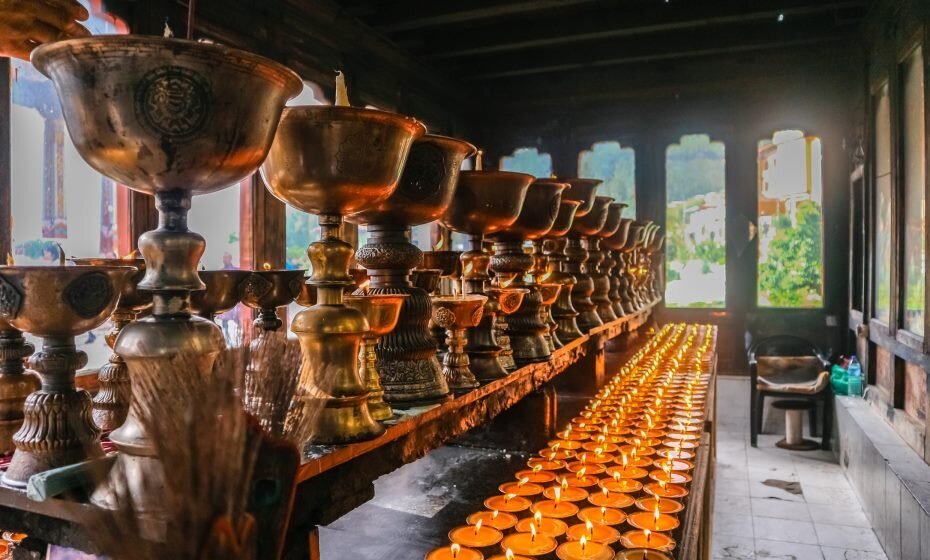 Lighting of Praying Candles in Zangdopelri Monastery, Thimphu, Bhutan