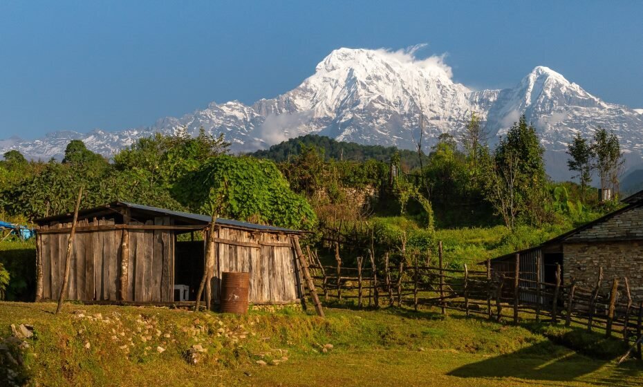 Views of Annapurnas mountains from Pothana, Nepal