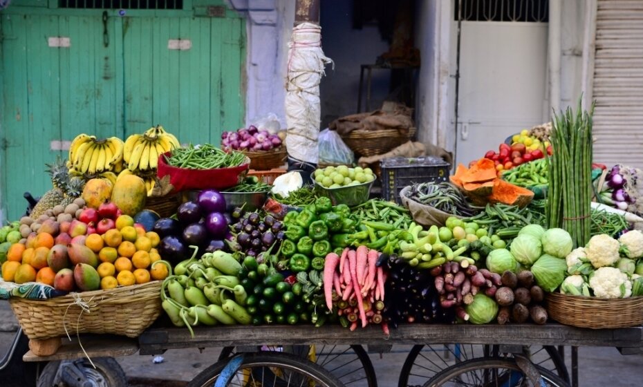 Fresh vegetables and fruit stall, Udaipur, India