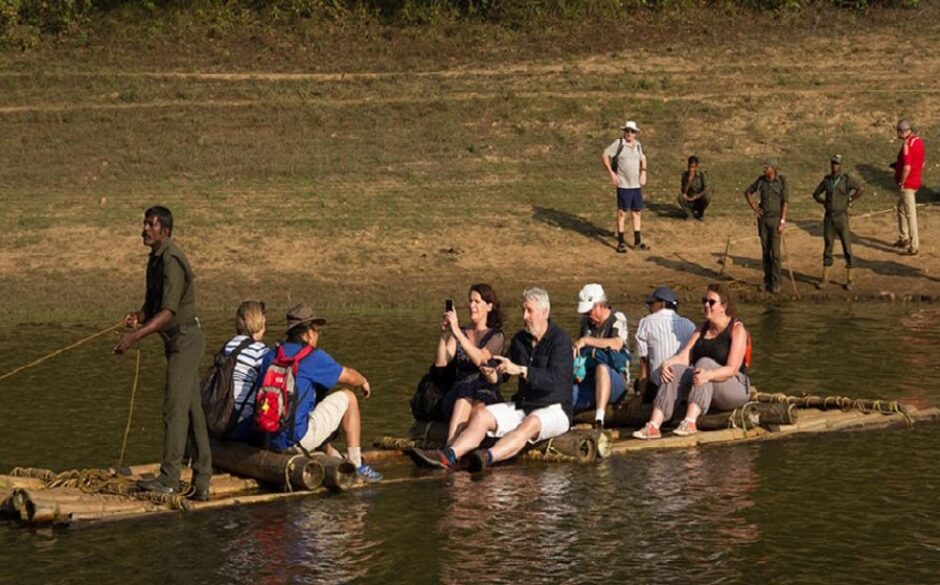 India with Teenagers bambooo rafting