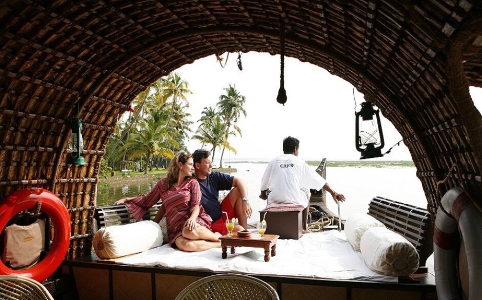 Couple aboard a Kerala Houseboat - Spice Coast Cruises