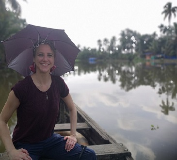 Client Amy on a boat trip along the Kerala backwaters