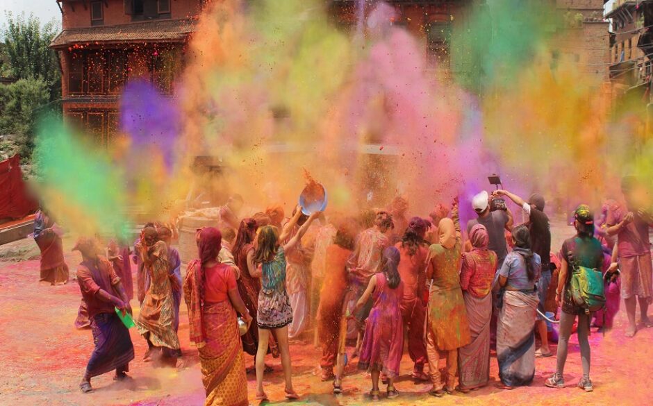 A vibrant colourful scene from Holi Festival Of Colours In India And Nepal