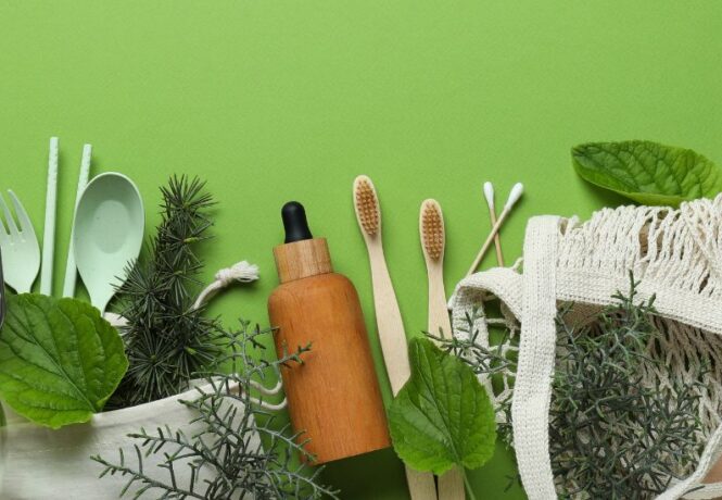 Zero Waste Week - green background with recyclable products