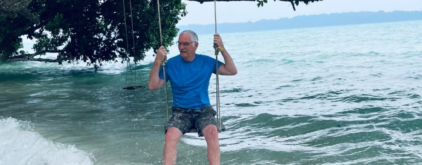 Jean and Bob's Andaman holiday - Havelock Beach Bob on Swing