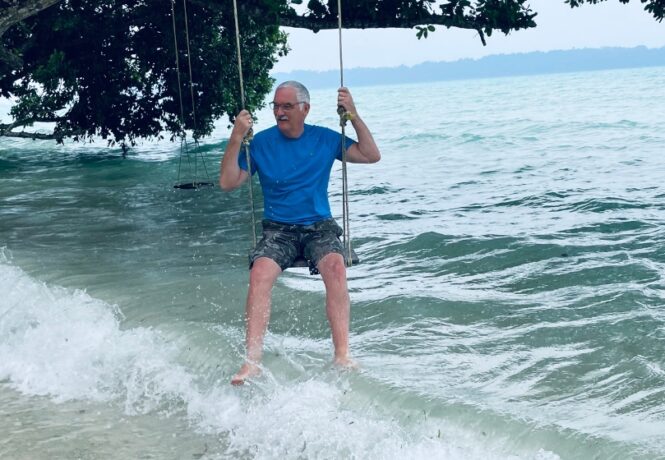 Jean and Bob's Andaman holiday - Havelock Beach Bob on Swing