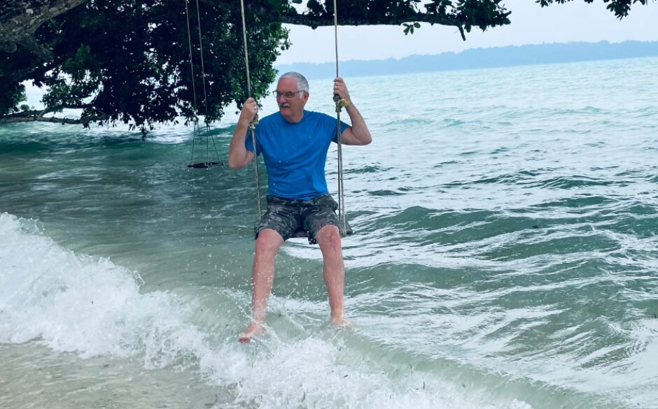 Jean and Bob's Andaman holiday - Havelock Beach Bob on Swing