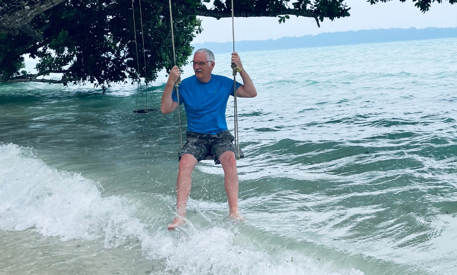 Jean and Bob's Andaman holiday - Havelock Beach Bob on Swing