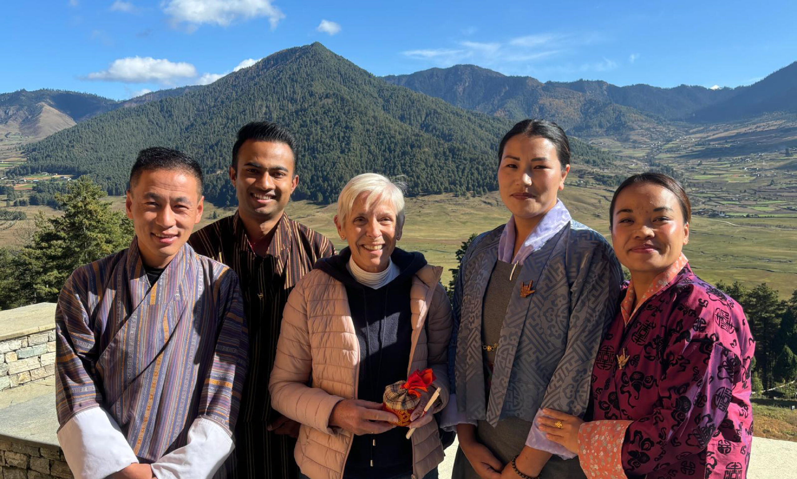 Irene with Bhutanese people