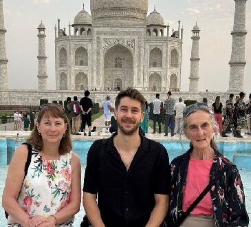Sue and family outside the Taj Mahal