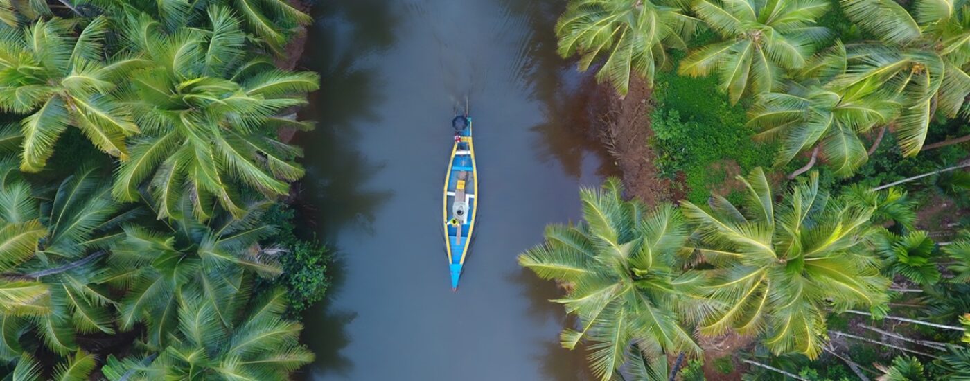 Backroads of Kerala Tour - Aerial View of a boat on the backwaters