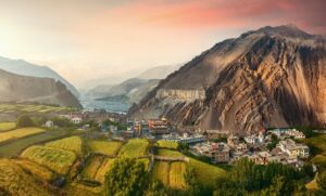 Mustang, Nepal - beautiful sunset over the mountains